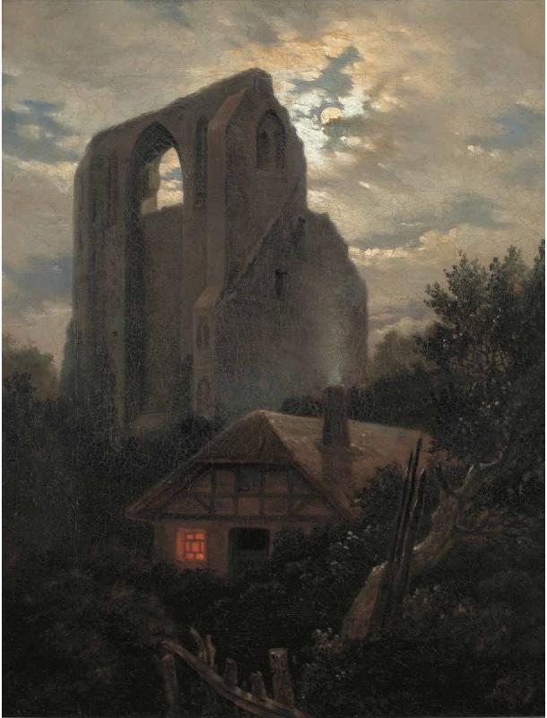 Carl Gustav Carus Ruine Eldena mit Hutte bei Greifswald im Mondschein oil painting picture